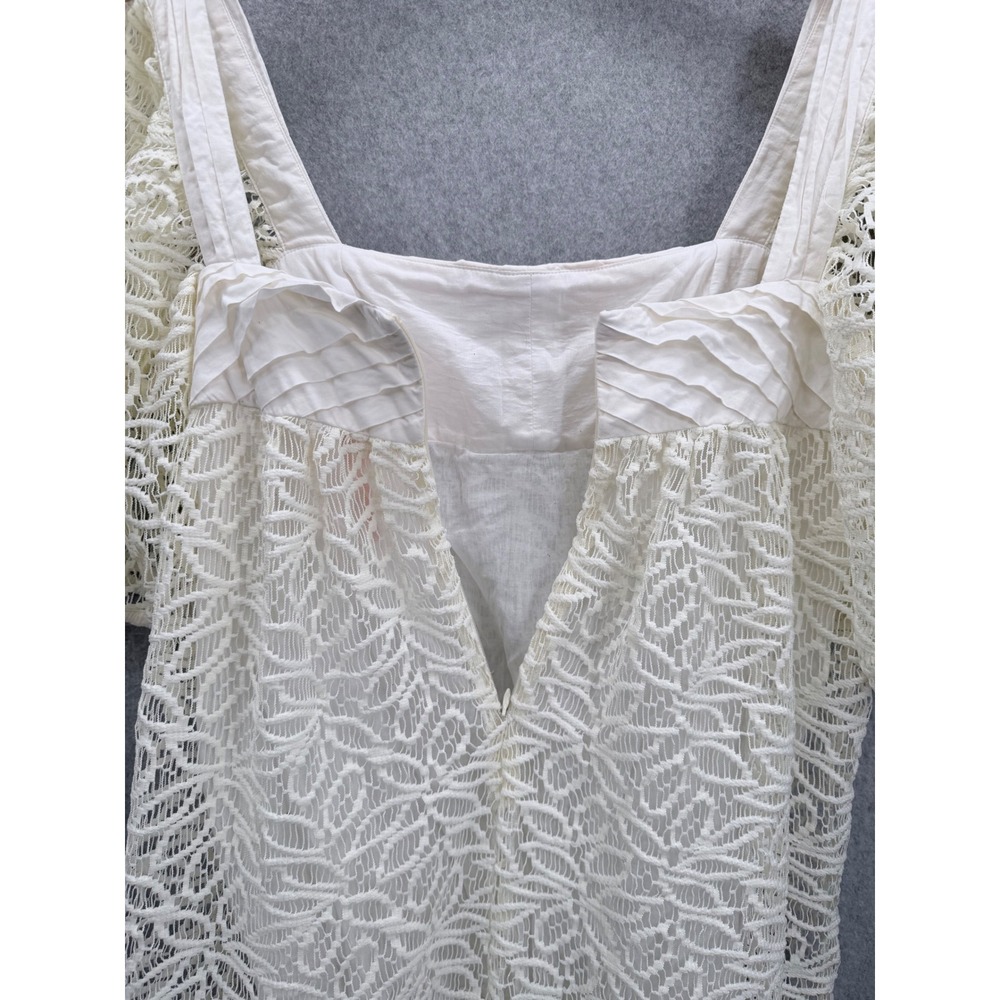 BCBGeneration Dress Womens Small Ivory Leaf Lace Babydoll Mini Pintuck Flutter - Picture 9 of 11